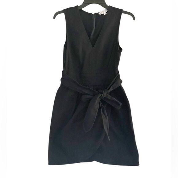 Marissa Webb Collective Black Sleeveless Cotton Blend Mini Dress Tie Waist Sz 8 - Picture 1 of 10